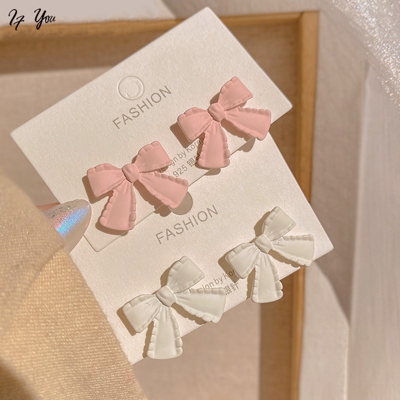 Đôi khuyên tai AY hình bướm màu hồng trắng thanh lịch thời trang cho nữ