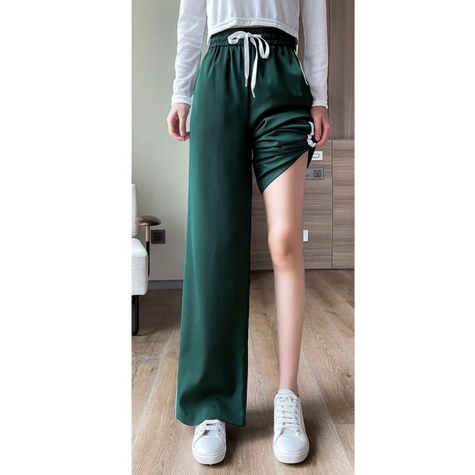 Quần suông thể thao 2 sọc rút dây bản to - Culottes ống rộng cạp cao trẻ trung, thiết kế năng động, thoải mái Ulzzang
