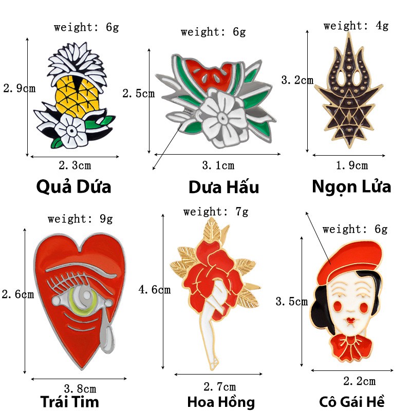 Huy Hiệu Ghim Cài Áo Kim Loại Phong Cách Tattoo Old School - Trâm Cài Balo Pin Cài Áo