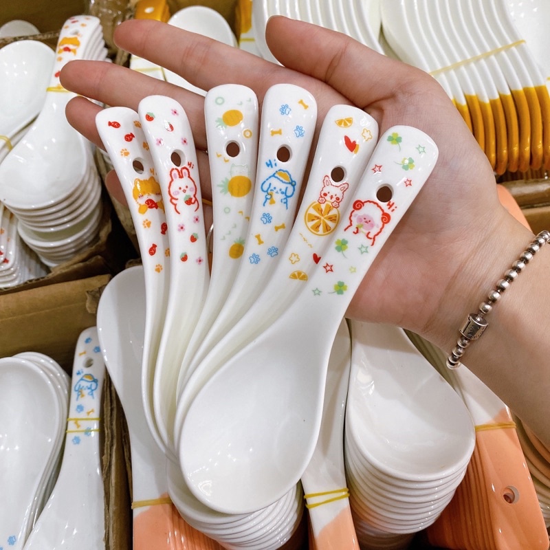 Thìa cơm, muôi canh gốm sứ Bộ bát đĩa decor siêu đáng yêu cực cao cấp thìa sứ cho gia đình