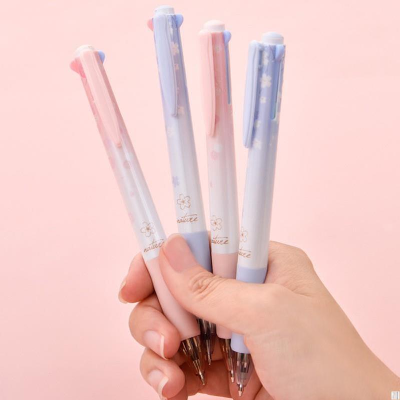 Bút bi dầu đầu bấm nhiều ngòi 4 màu mực 0.7mm Deli hoa xinh xắn đệm tay chống trượt nét viết đều trơn tru S311 - Deli