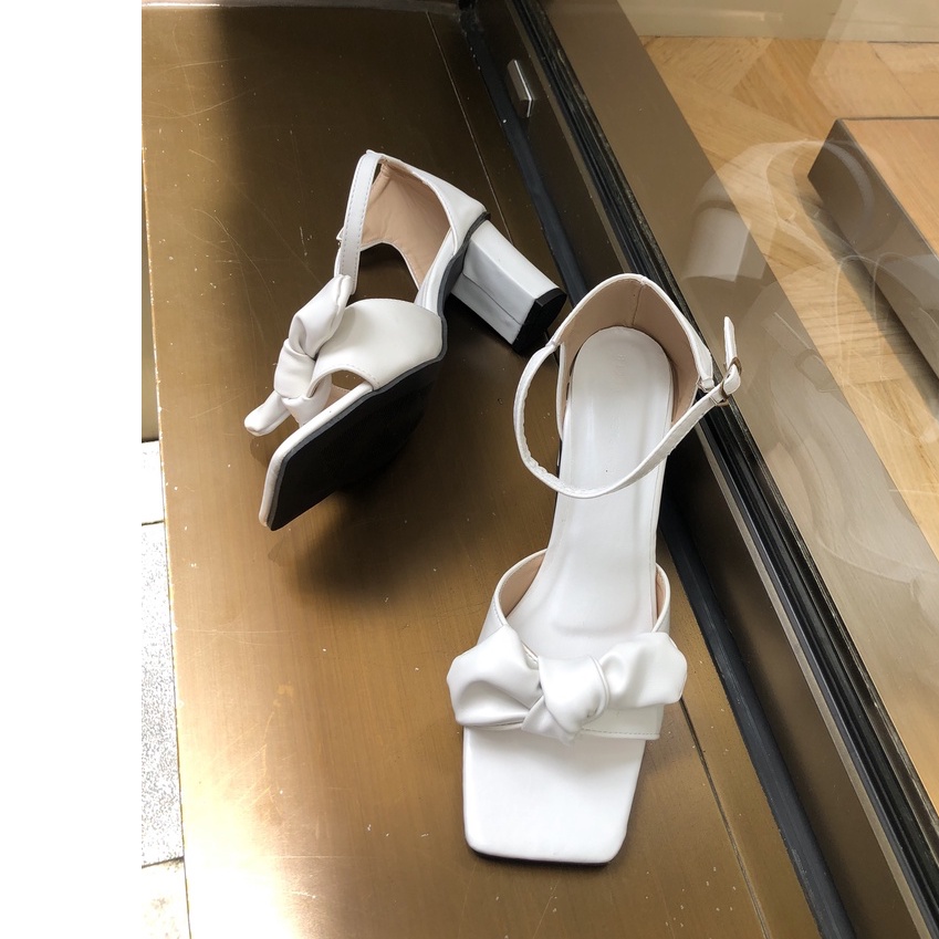 Giày Nữ Cao Gót Đế Vuông 7P Đính Nơ Xinh (kèm hình thật) K5