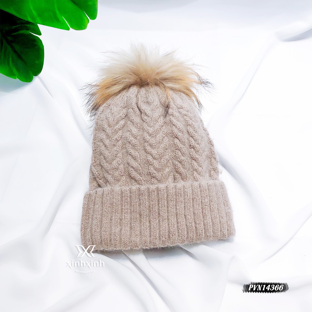 Mũ len quả bông, nón len bện thừng cao cấp - Xinh Xinh Accessories