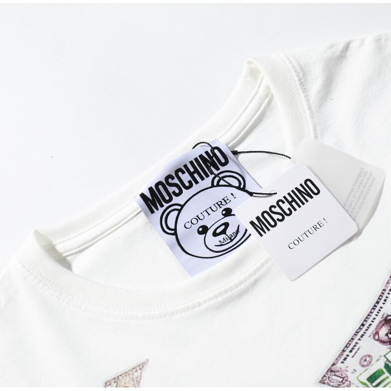 Áo thun vải cotton ngắn tay in họa tiết Moschino thời trang