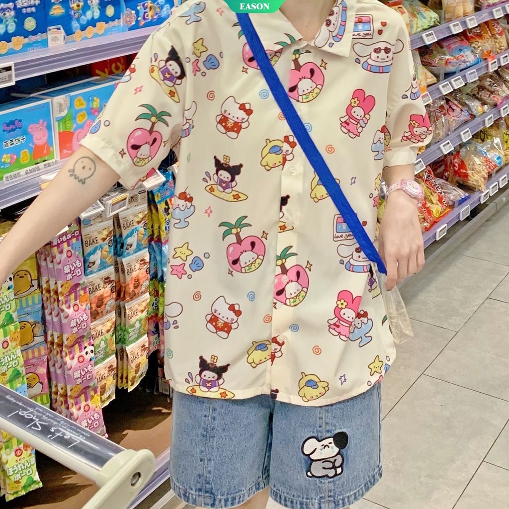 SANRIO Áo Thun Tay Ngắn Dáng Rộng In Họa Tiết Hoạt Hình My Melody Hello Kitty Cinnamoroll Dễ Thương Thời Trang Mùa Hè Cho Bé