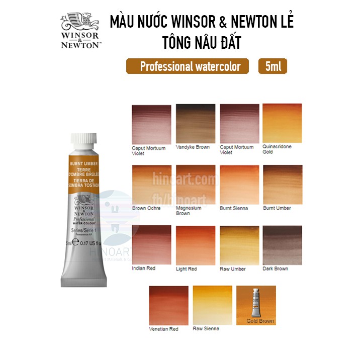 Màu nước lẻ tông nâu đất Winsor &amp; Newton Professional Watercolor - 5ml