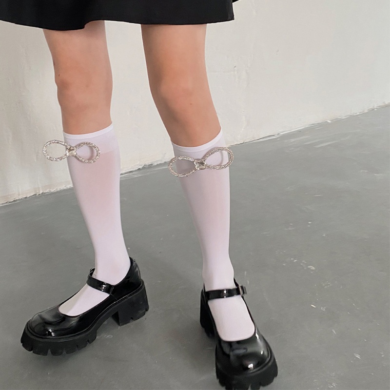 Vớ Dài Qua Gối Vải Lụa Đính Nơ Pha Lê Lấp Lánh Kiểu Lolita Nhật Bản Thời Trang Mùa Hè Cho Nữ