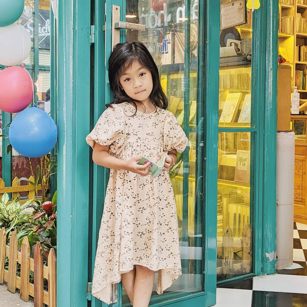 Váy Bé Gái Thiết Kế Janet Họa Tiết Hoa Tay Phồng Cổ Điển BEBAE KIDSWEAR