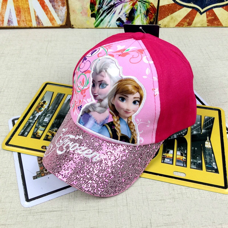 BIBO Cotton Children Hat Princess Frozen Baseball Cap Sequin Girl Kid Gift Mũ trẻ em