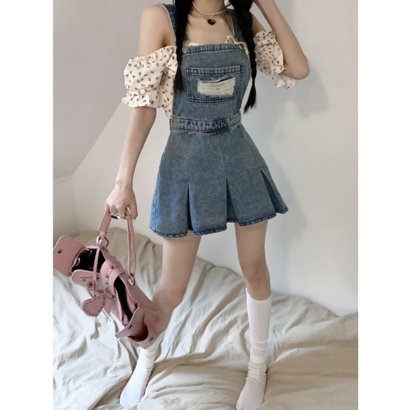Đầm Yếm Denim Mỏng Dáng Ôm Xếp Ly Cỡ Lớn Thời Trang Mùa Hè Xinh Xắn Cho Nữ