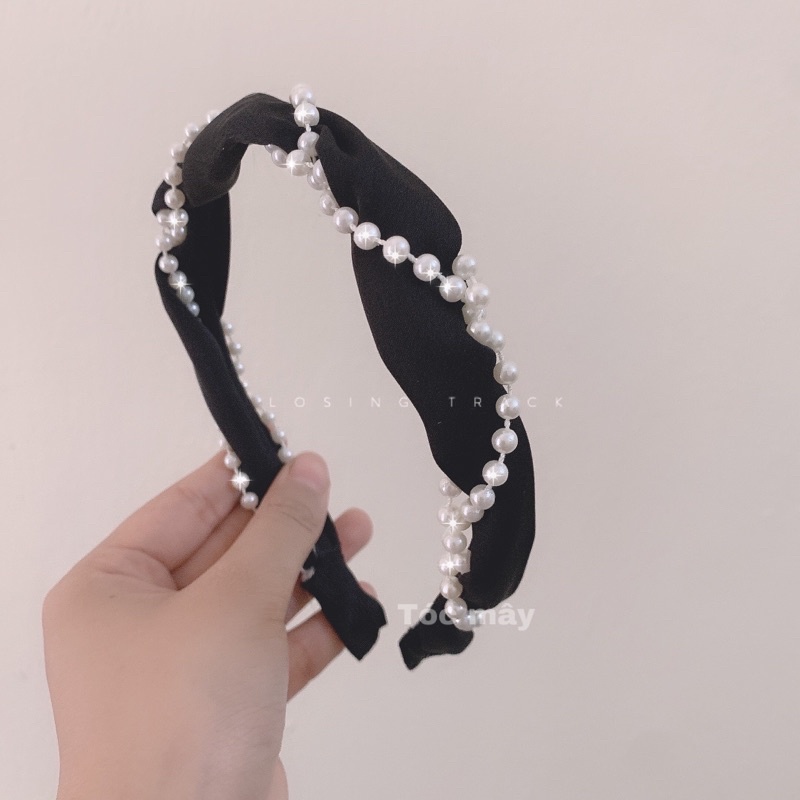 Bờm tóc băng đô hai màu đen trắng dây hiện đại BT575