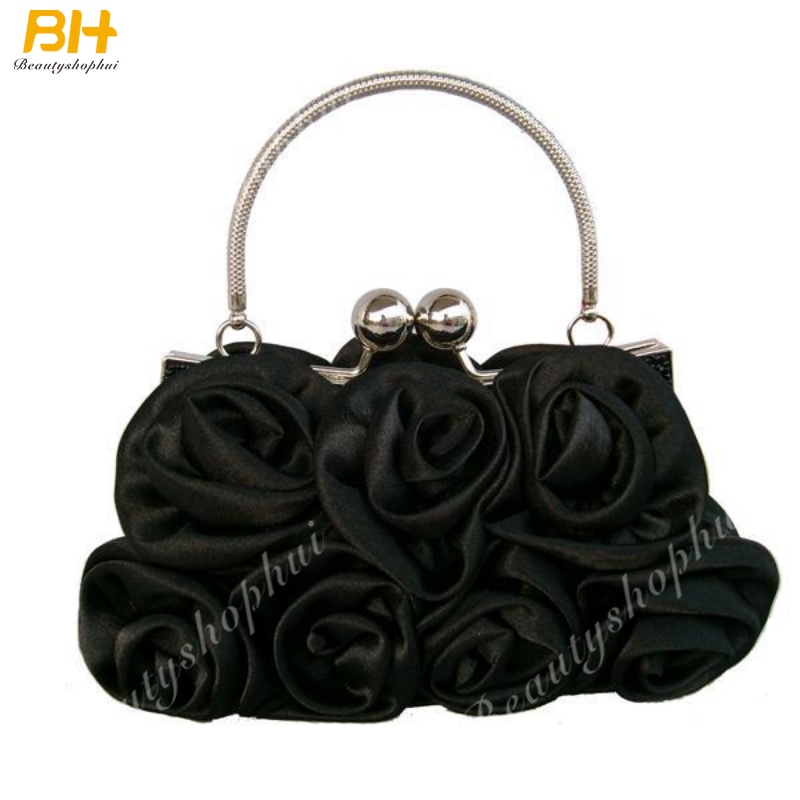 Ví Cầm Tay Vải Satin Đính Hoa Xinh Xắn Cho Cô Dâu