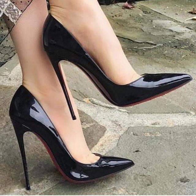 CALLA  cao gót đế đỏ da bóng màu đen 12p