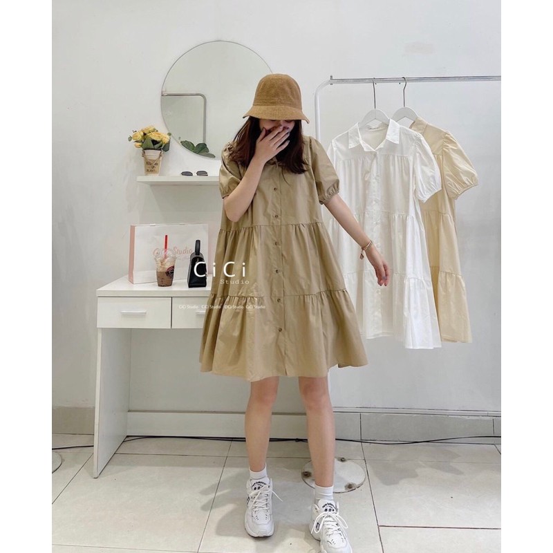 ( HÀNG QCCC) Váy BABYDOLL 3 Tầng , Cổ Sơ Mi , Tay Bồng Siêu xinh