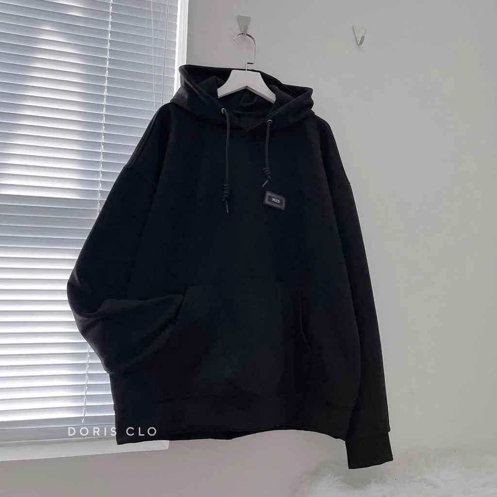 Hoodie Mũ Rộng Whynot Dáng Rộng Unisex Nam Nữ Tay Bồng Chữ Lưng Logo Ngực Hàn Quốc Mũ To