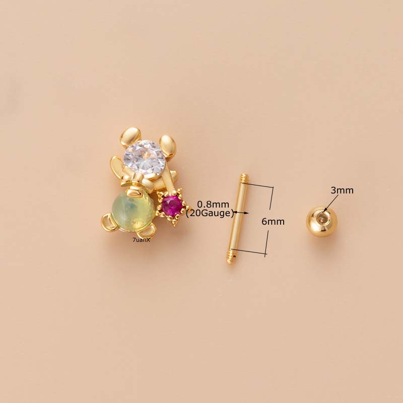 1 Khuyên Xỏ Sụn Tai 20 Ô Bằng Thép Không Gỉ Đính Đá Zircon Hình Trái Tim
