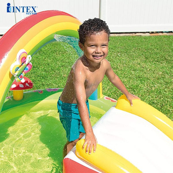 Bể bơi phao cầu trượt có vòi phun mưa INTEX 57154 be boi phao bể bơi cho bé