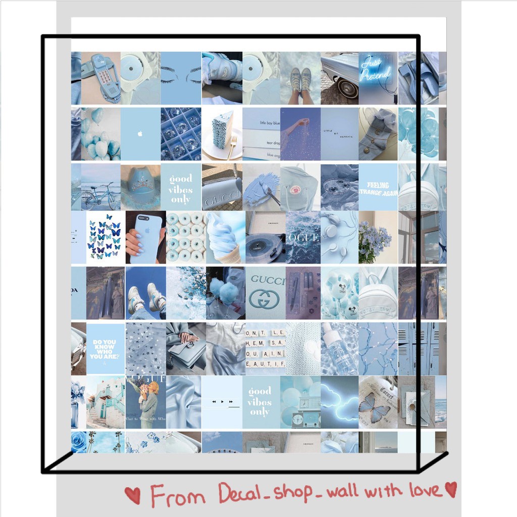 12 tấm Wall Collage keo sẵng dán tường - theme Xanh dương nhạt