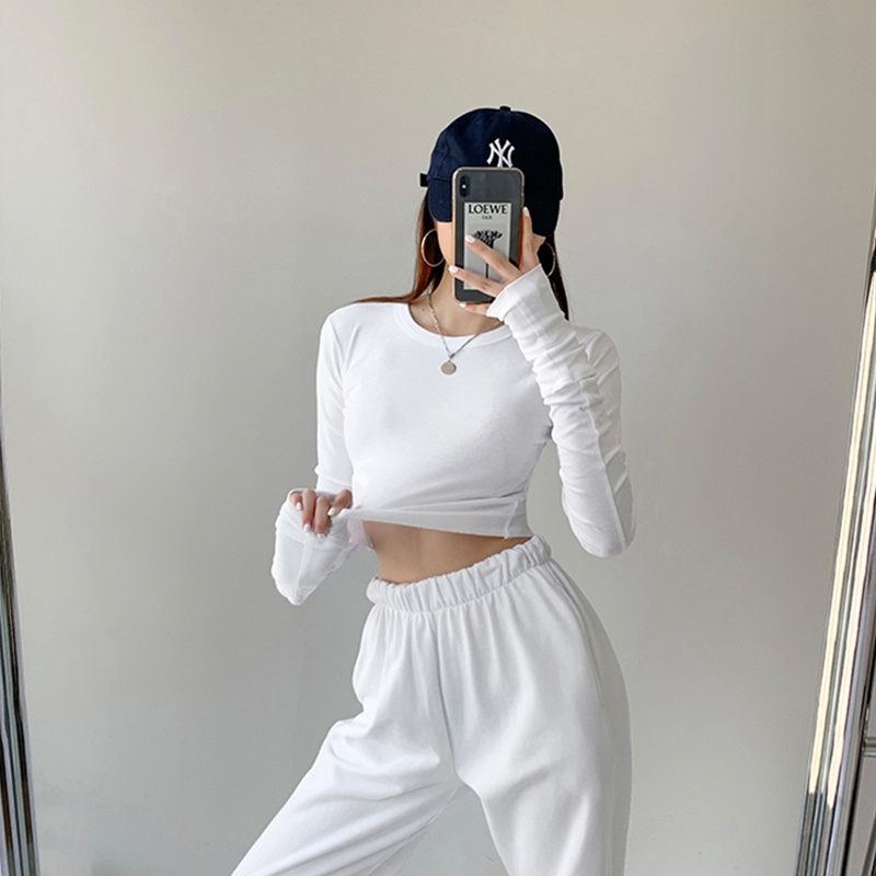 Áo thun tay dài dáng ôm phong cách Hàn Quốc thời trang mùa thu cho nữ có 3 màu lựa chọn