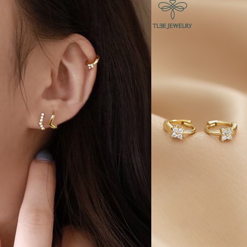 Khuyên tai bạc nữ TLEE tròn phong cách cá tính mix theo set phong cách Hàn Quốc TleeJewelry B0109