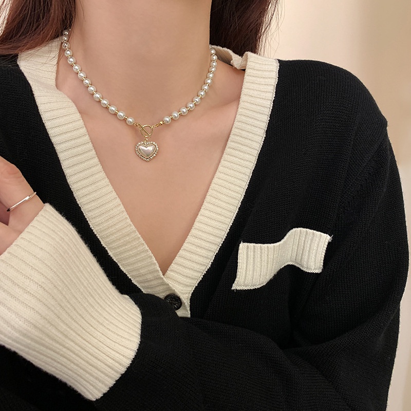 Vòng Cổ Choker Ngắn Đính Hạt Ngọc Trai Hình Trái Tim Thời Trang Sang Trọng Dành Cho Nữ