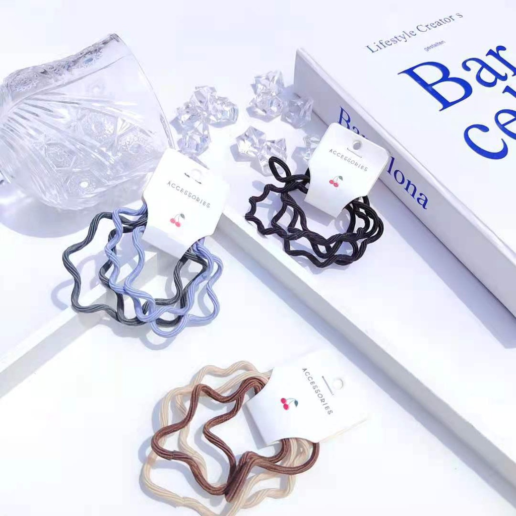 DÂY BUỘC TÓC (SET 4 SỢI) PHONG CÁCH HÀN QUỐC HỌA TIẾT LƯỢN SÓNG ĐỘC ĐÁO