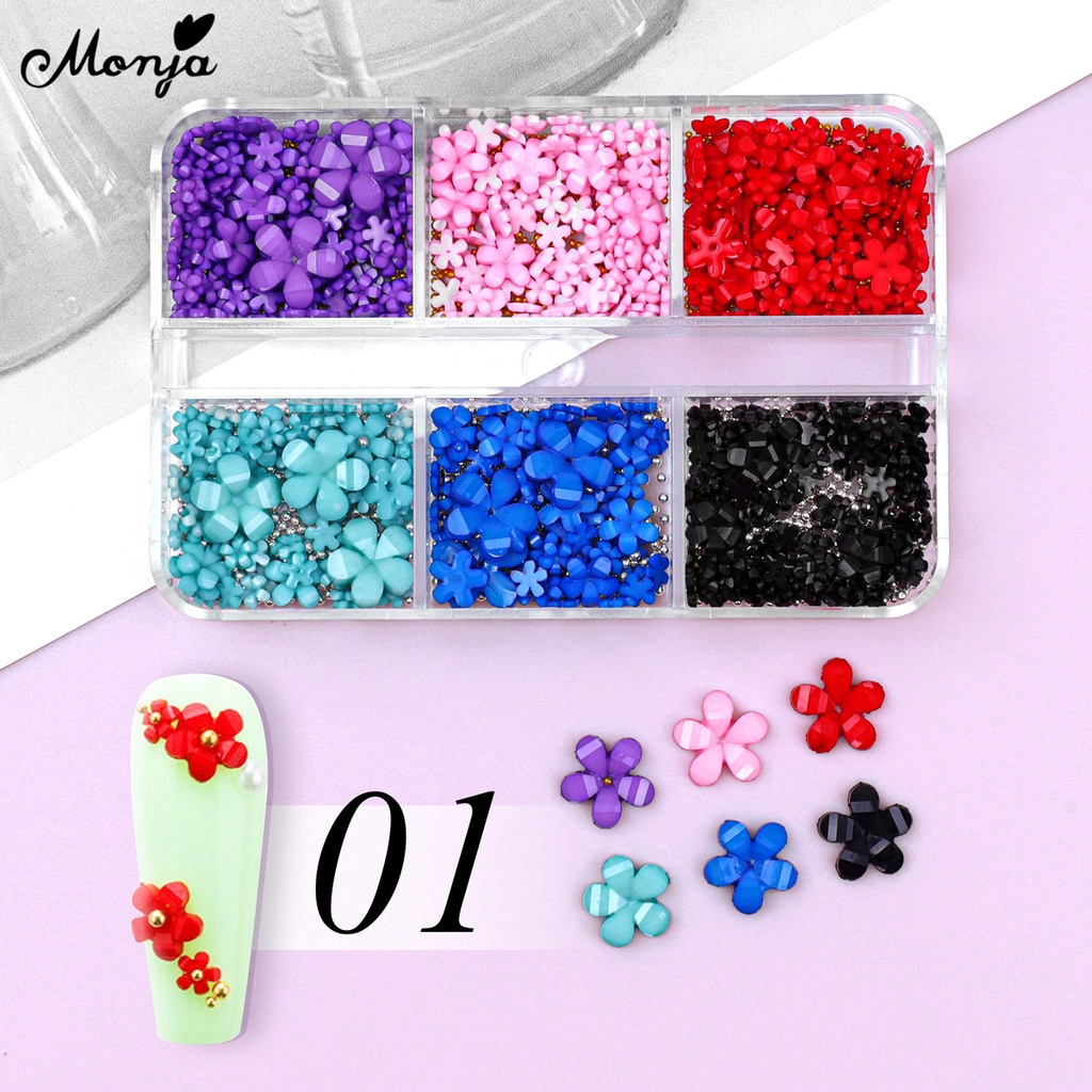 MONJA Hộp Phụ Kiện Trang Trí Móng Tay 6 Chi Tiết 3D Xinh Xắn