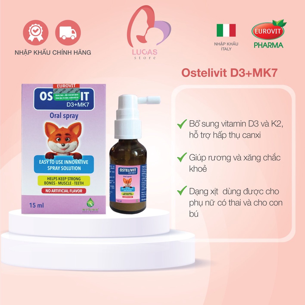 Ostelivit D3 MK7 Tăng Hấp Thu Canxi Hỗ Trợ Tăng Cường Chiều Cao, Còi Xương Giúp Răng Chắc Khỏe 15ml TP113