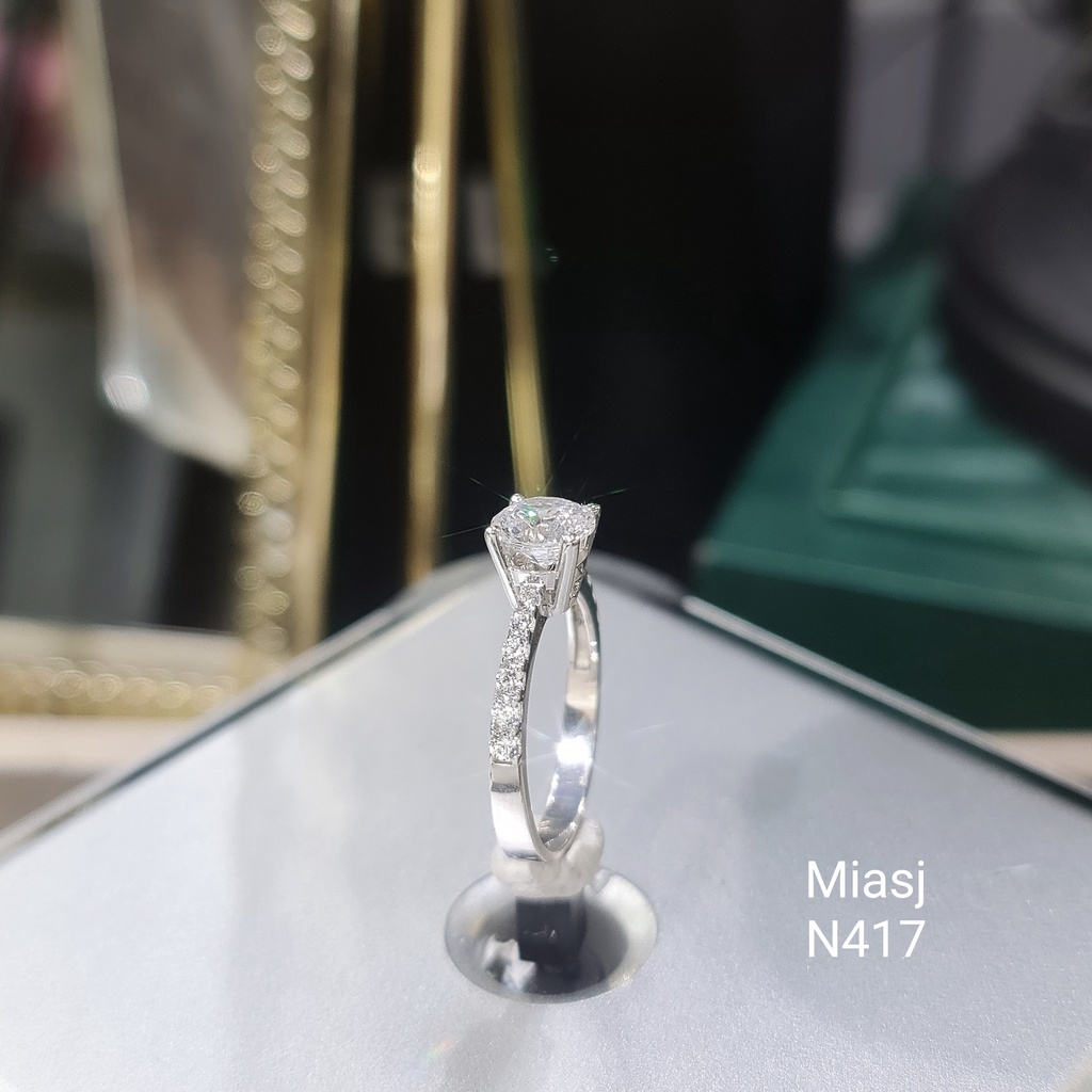 Nhẫn nữ bạc Ý 925 MiASJ N417 4 chấu nạm đá xoàng đá Cz bản mỏng thanh lịch | MiASJ