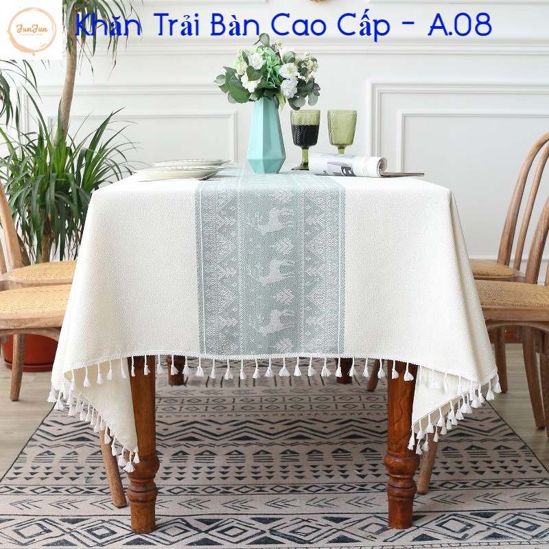 K15_Khăn trải bàn Cao Cấp có tua hình vuông/chữ nhật chất liệu cotton 100% Phong cách Bắc Âu