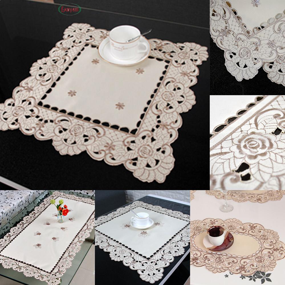 Khăn Trải Bàn Vải Satin Thêu Hoa Hình Chữ Nhật/Chữ Nhật Tiện Dụng