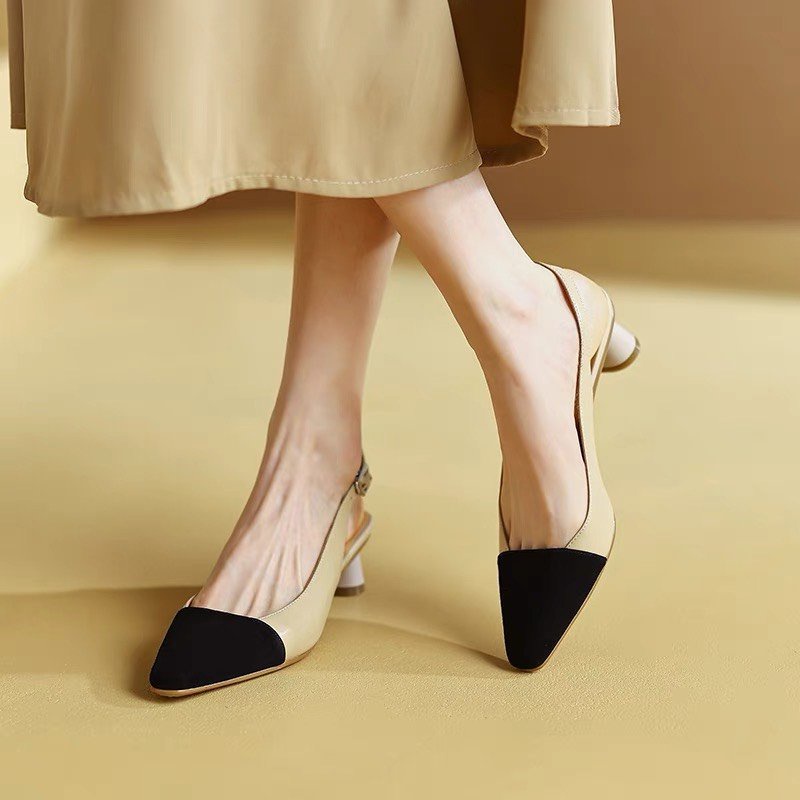 Giày cao gót nữ 5p bít mũi dáng sandal slingback captoe sang trọng gót cách điệu mới nhất GUUEM - GCL123