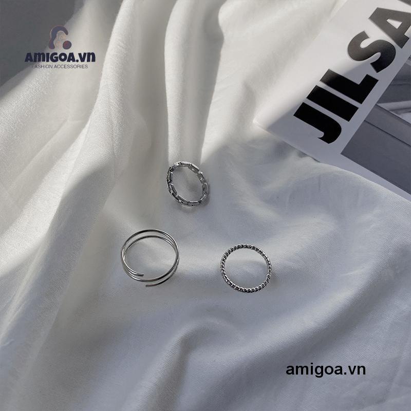 ✨✨BỘ NHẪN 3 CHIẾC MẮT XÍCH MÀU BẠC CÁ TÍNH