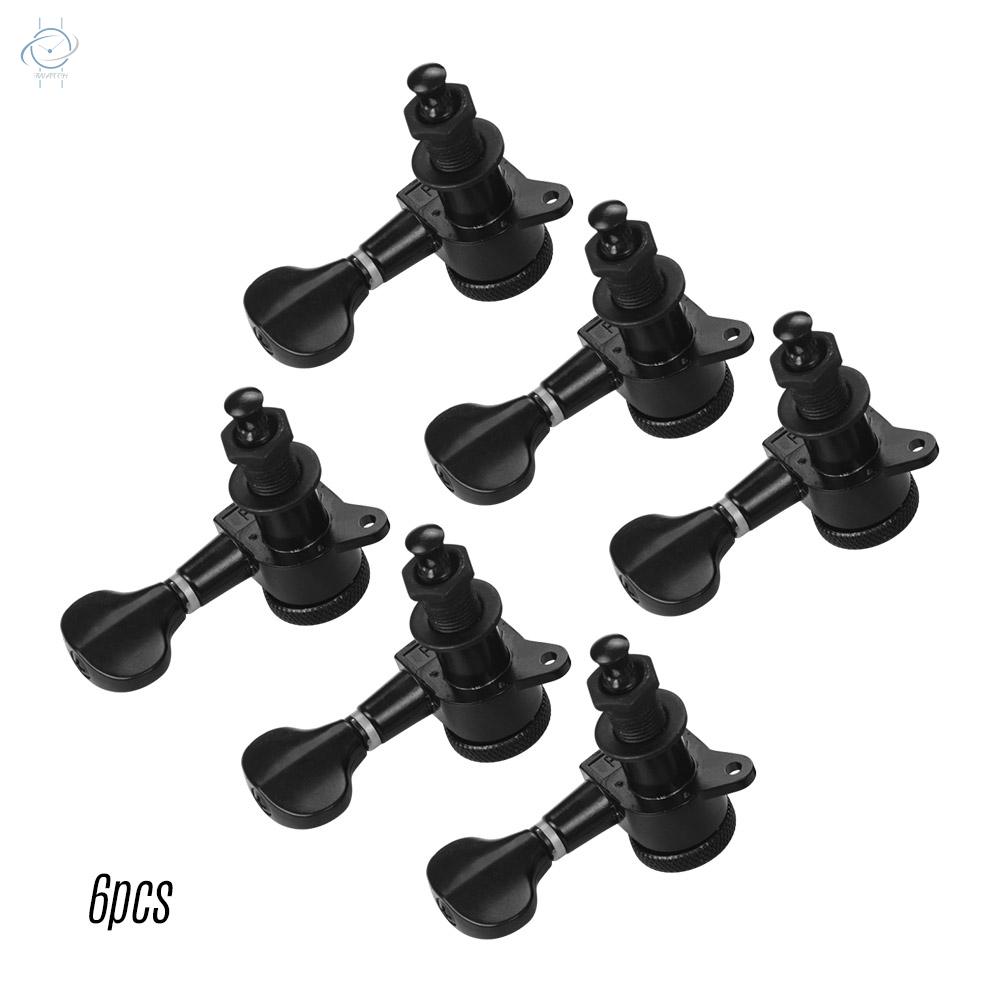 ♫Electric Guitar Machine Heads Knobs String Tuning Pegs Locking Tuners Pack of 6 Pieces 6R with Mounting Screws and Ferrules Black