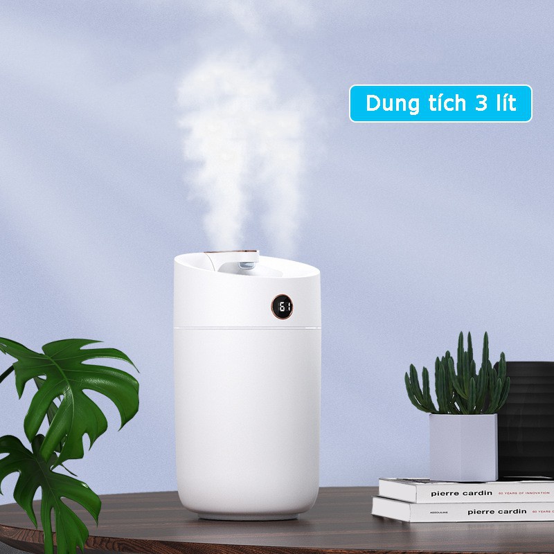 Máy phun sương tạo ẩm Humidifier X12, Máy xông tinh dầu dung tích 3L, tạo độ ẩm phòng điều hòa, có đèn, cổng cắm USB