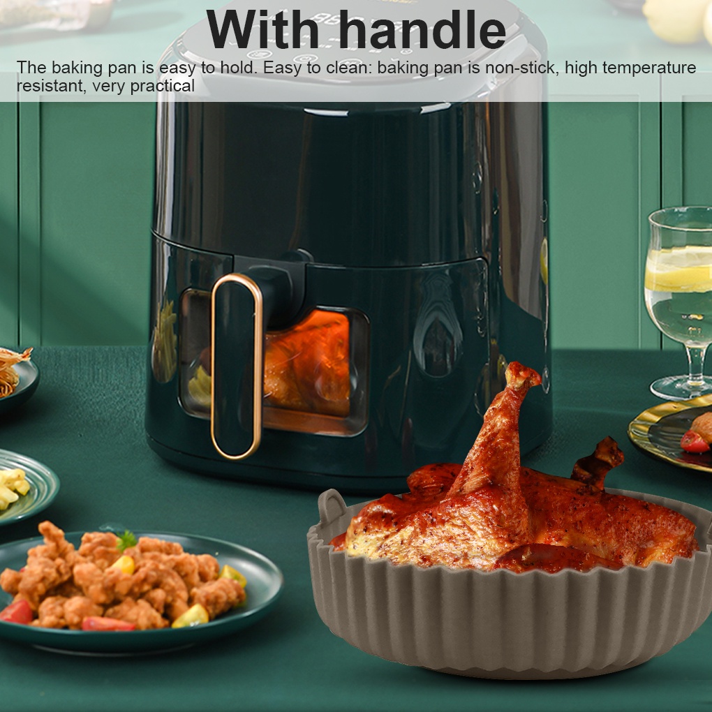 [Voll]Heat-Resistant Air Fryer Silicone Pot with Handle Reusable Liners Microwave Tray Vegetables Chicken Beef Baskets