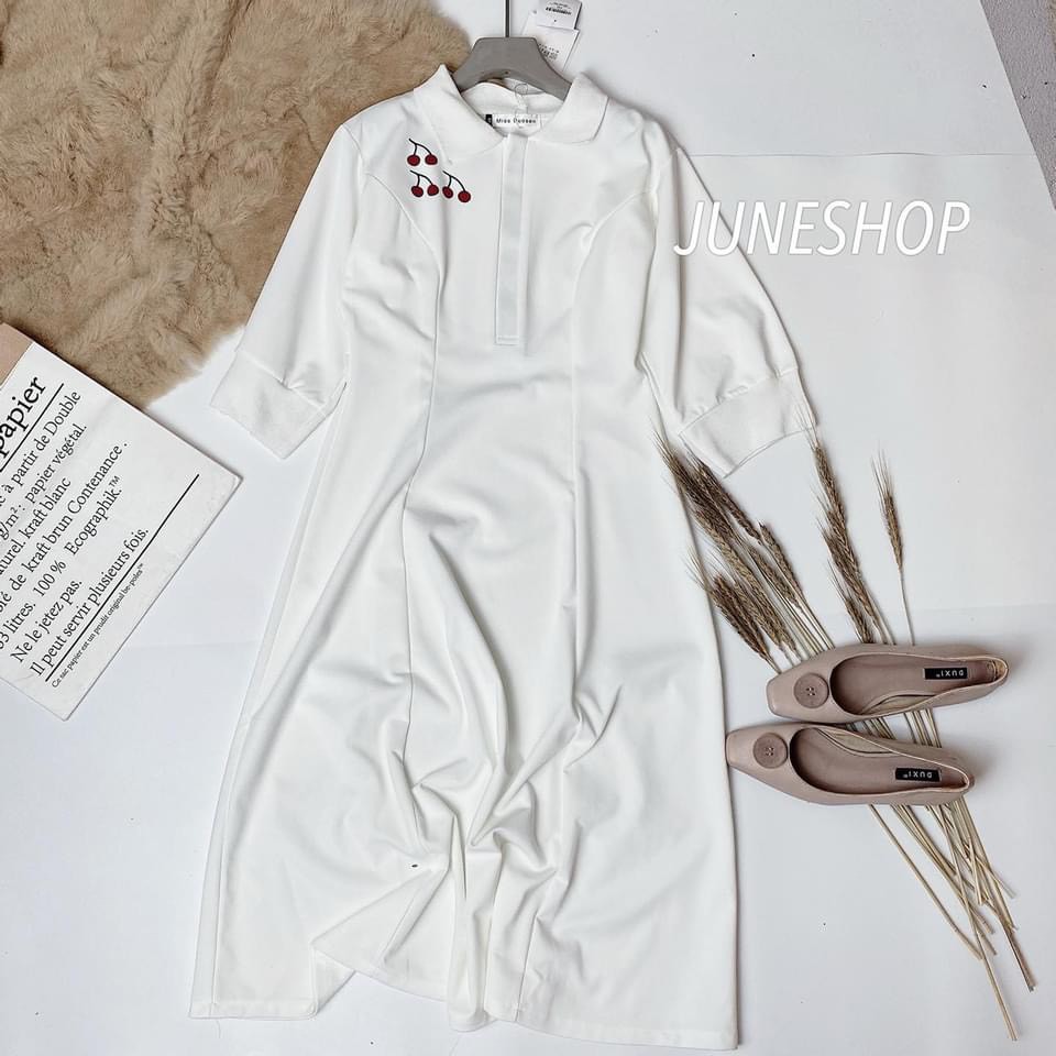 VÁY CHERRY TRẮNG MAXI TAY BỒNG | BigBuy360 - bigbuy360.vn