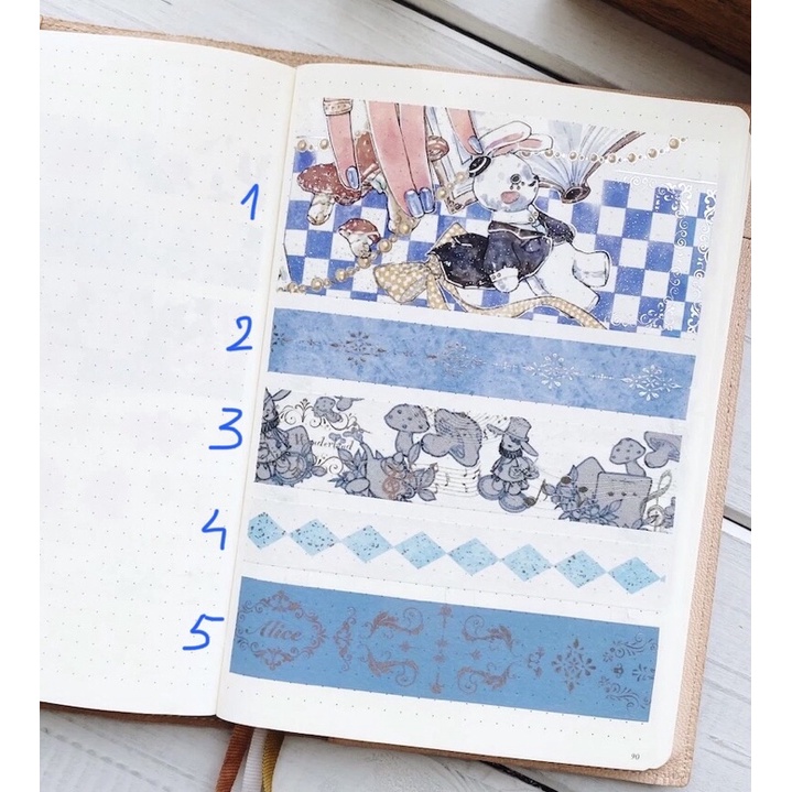 (Chiết theo chu kỳ) Bộ 5 mẫu băng dính washi tape Alice in Wonderland có mạ