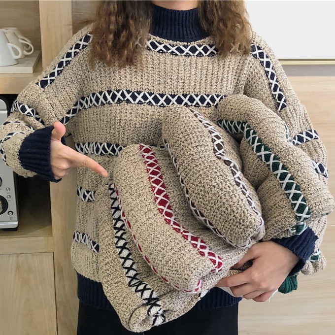 Áo Len Viền Dấu Nhân Kẻ Sọc Ngang Cổ 3 Phân SAVVY Sweater Thời Trang Nữ Thu Đông Mịn Đẹp