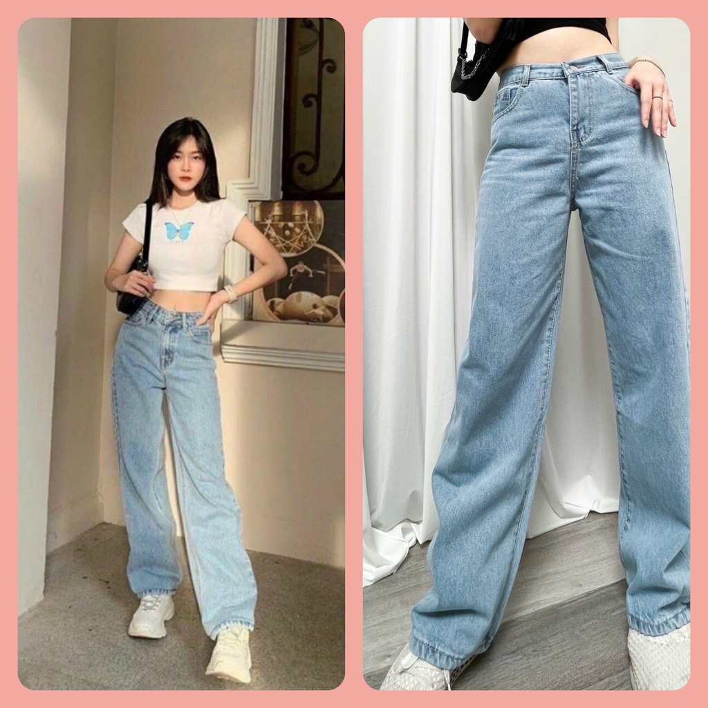 Quần Baggy Jean Ống Rộng,Quần Baggy Jean Ống Rộng Dáng Suông Lưng Cao (Vải Bao Xịn)