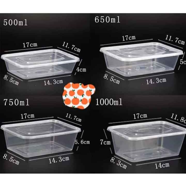 Combo 10 bộ hộp nhựa chữ nhật 750ml và 1000ml có nắp đựng  thực phẩm, làm rau câu