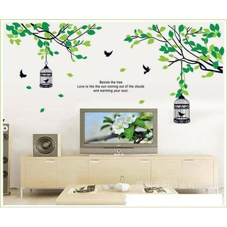 Decal dán tường decal trang trí 2 lồng chim xanh BINBIN PK71