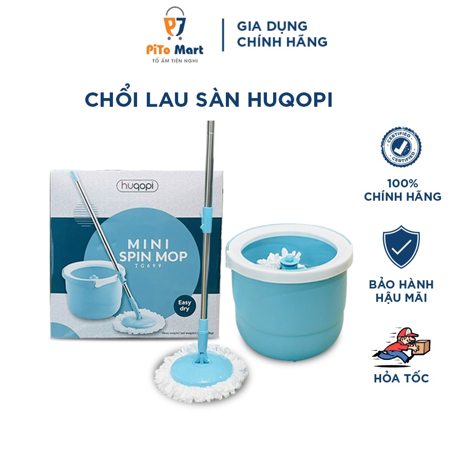 Chổi Lau Sàn Nhà HUQOPI Thông Minh, Tự Vắt 360 Độ Inox Siêu Thấm Hút - Chính Hãng Hàn Quốc