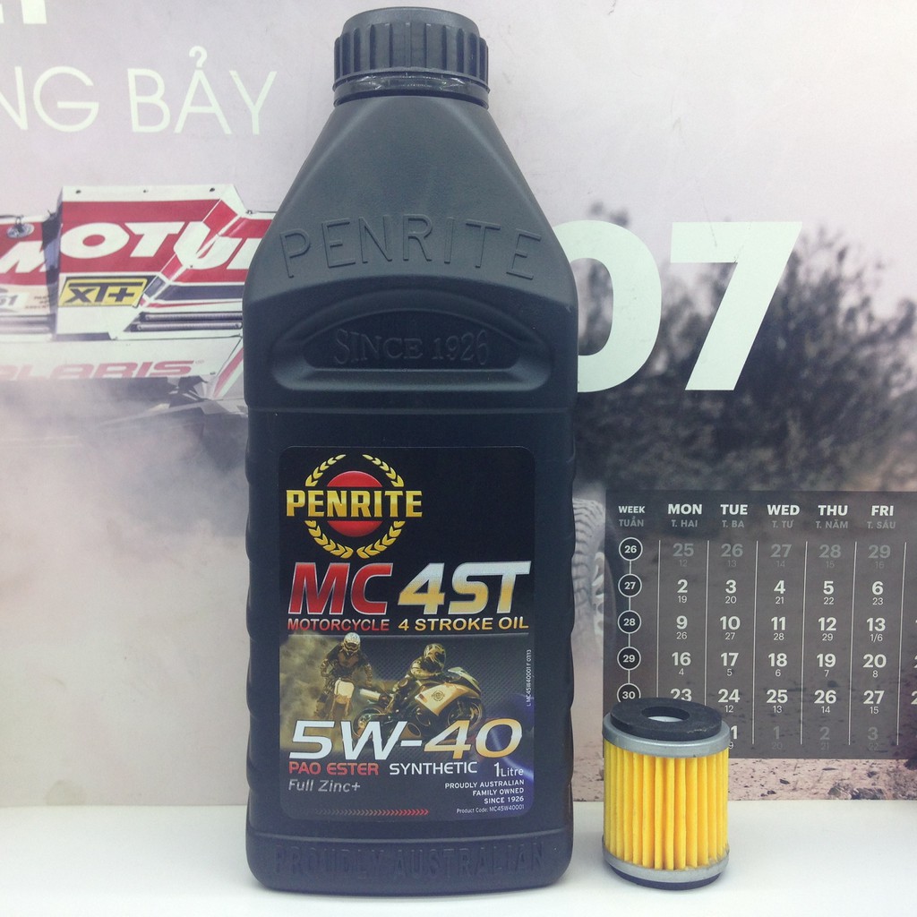 Nhớt Penrite MC 4ST 5W40 Synthetic 1L và lọc nhớt Yamaha