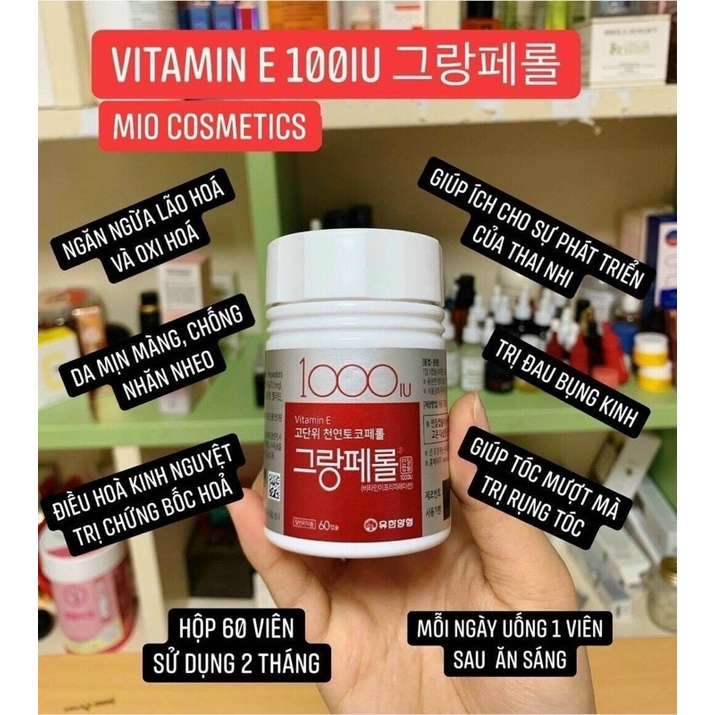VITAMIN E HÀN QUỐC 1000IU HỘP 60 VIÊN CHÍNH HÃNG TÁI TẠO LÀM SÁNG DA NGỪA NÁM