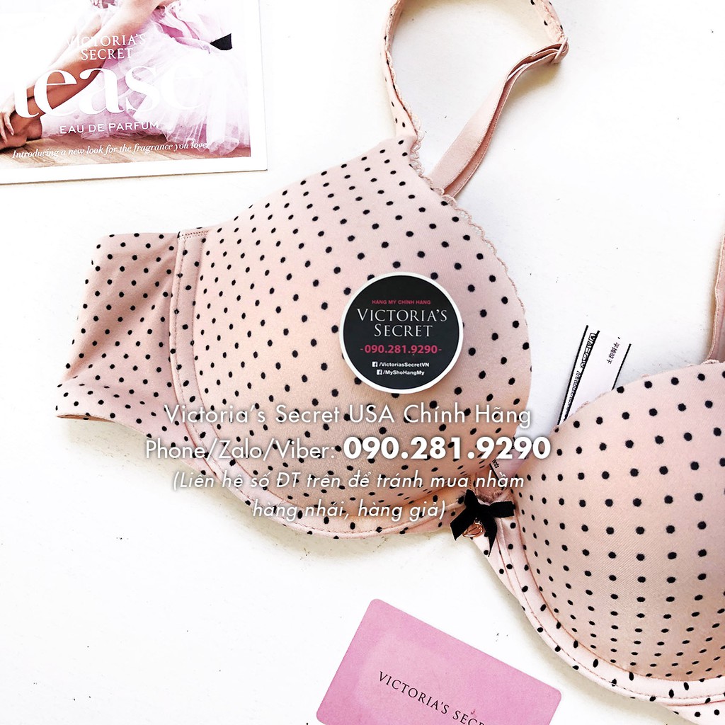 (Áo Vic) 34B, B75 - Áo lót hồng chấm bi (170), nâng ngực dòng Body By Victoria, Pink Dot - Victoria's Secret