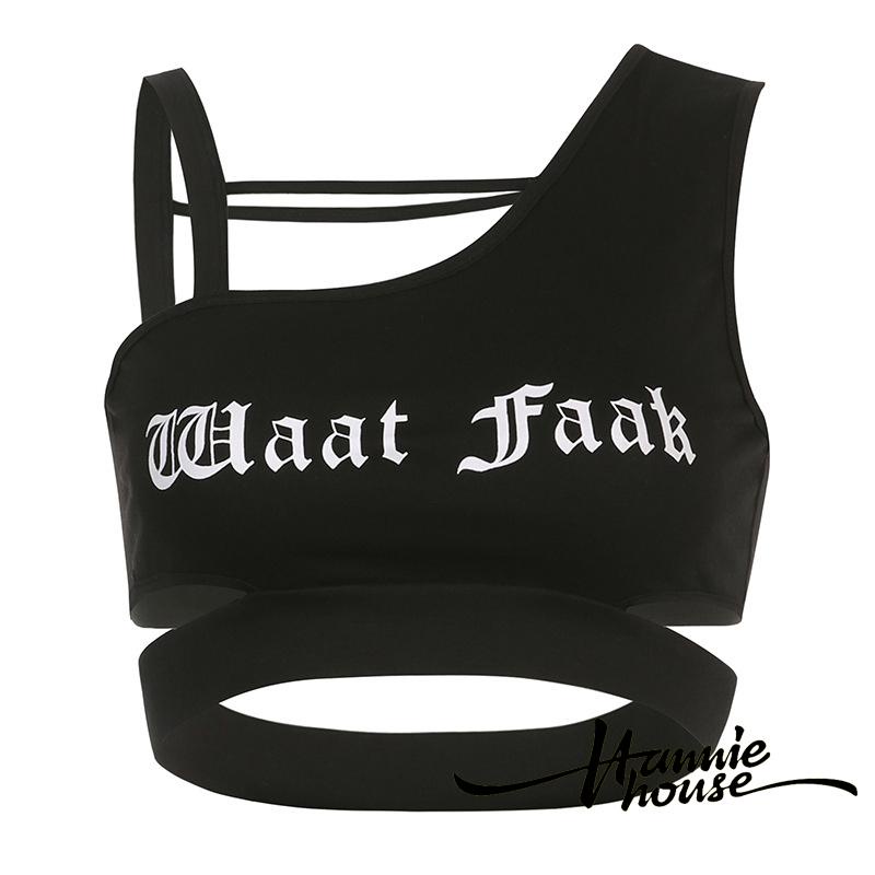 Áo Thun Nữ Cộc Tay Lệch Vai Màu Đen Cá Tính