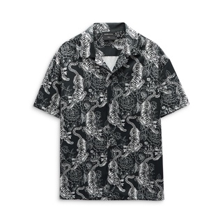 Áo sơ mi nam relaxed tiger pattern black, chất cotton blend thoải mái, sm006024, somehow