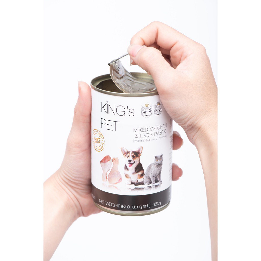 [Combo 8 lon] Pate King's Pet cho Chó Mèo - 380gr (Gà/Cá/Cá hồi/Giò heo)