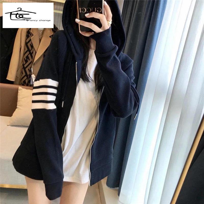 Hàng Có Sẵn Bán Chạy~Áo Khoác Cardigan Dáng Rộng Phong Cách Đường Phố Hàn Quốc Có Khóa Kéo Thời Trang Xuân Thu Hàn Quốc Mới Dành Cho Bạn Nữ
